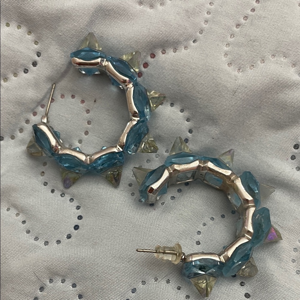 Swarovski Elegant Blue and Silver Hoop Earrings